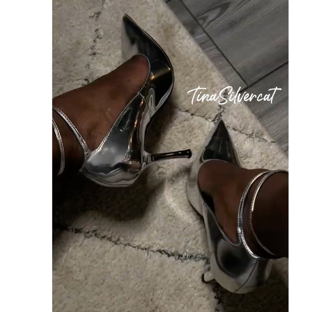 Zara Metallic High Heels Silver NWT - Picture 6 of 14